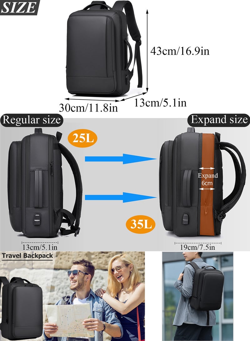 Qiccijoo Travel Backpack 35L Flight Approved Carry On Backpack Expandable Luggage Backpack 15.6 Inch Water Resistant Lightweight Business College Laptop Daypack Weekender Overnight Bag(Black) - Image 2